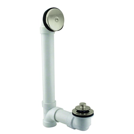 Westbrass Sch. 40 PVC Bathtub Assembly with Pull to Drain Trim and One-Hole Overflow, Satin Nickel D49721-07